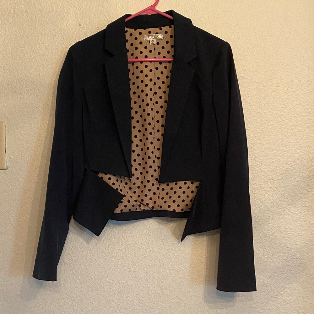 TCEC Black Cropped Polka Dot Lined Blazer